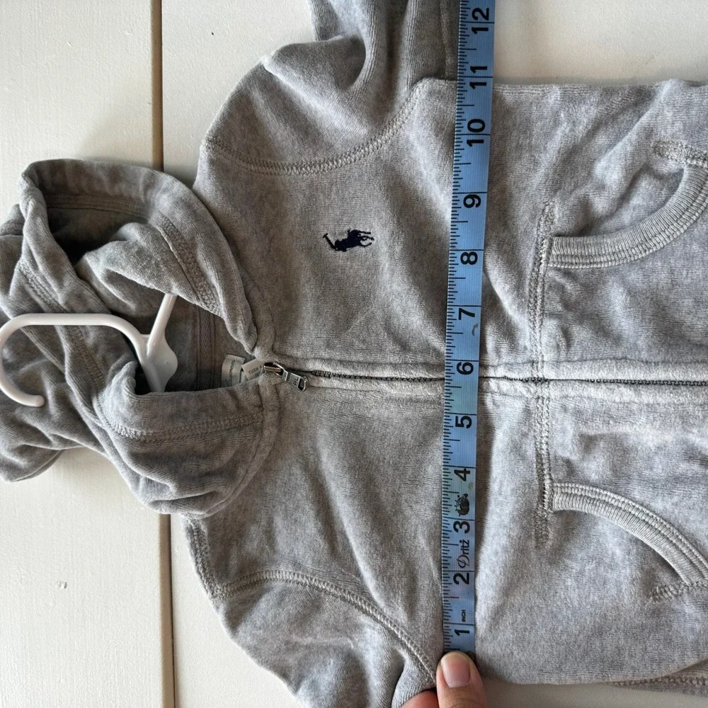 Ralph Lauren Baby Gray Velour Zip Up Hoodie Sweatshirt 18M Pony Logo
